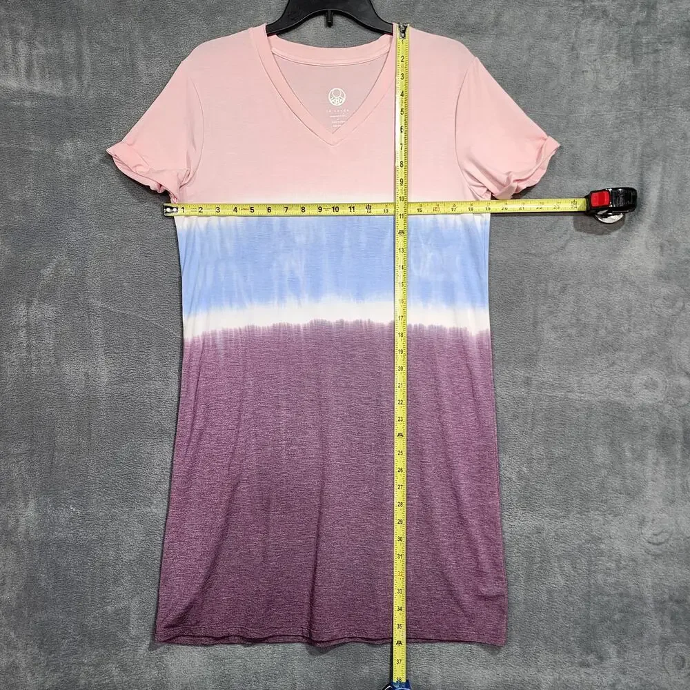 TE Verde Tie Dye Tshirt Dress Pink Purple Blue Size Small Oversized Soft V Neck‎ - Picture 6 of 6